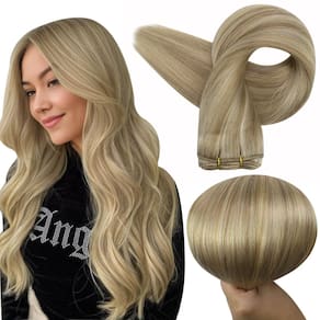 Extensões de cabelo com brilho total costuradas em loiro platinado de 40 cm