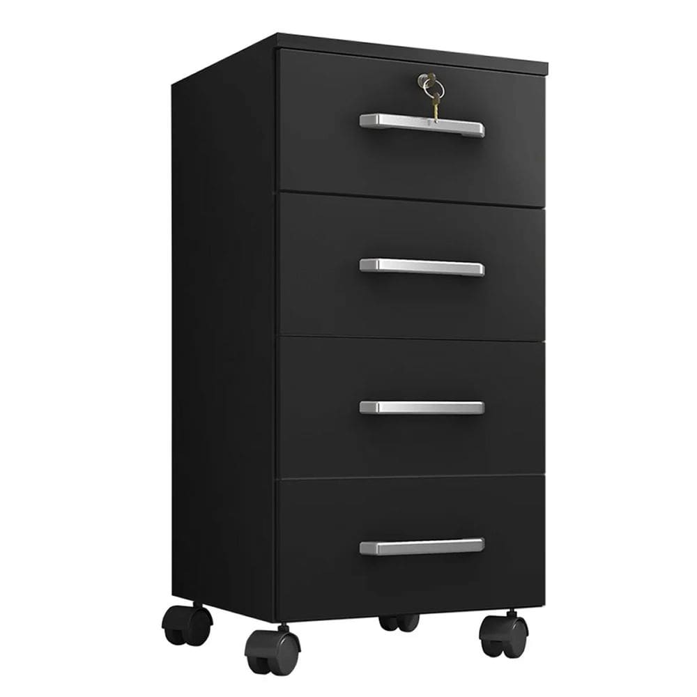 Gaveteiro 4 Gavetas 36cm Com Chave Rodízio Rodinhas - Preto