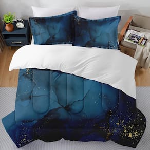 Conjunto de edredom SUMIANYH, tamanho real, azul marinho, dourado, dourado, mármore