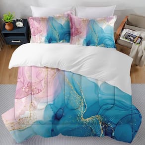 Conjunto de edredom SUMIANYH em tamanho real: mármore, azul, rosa, ouro