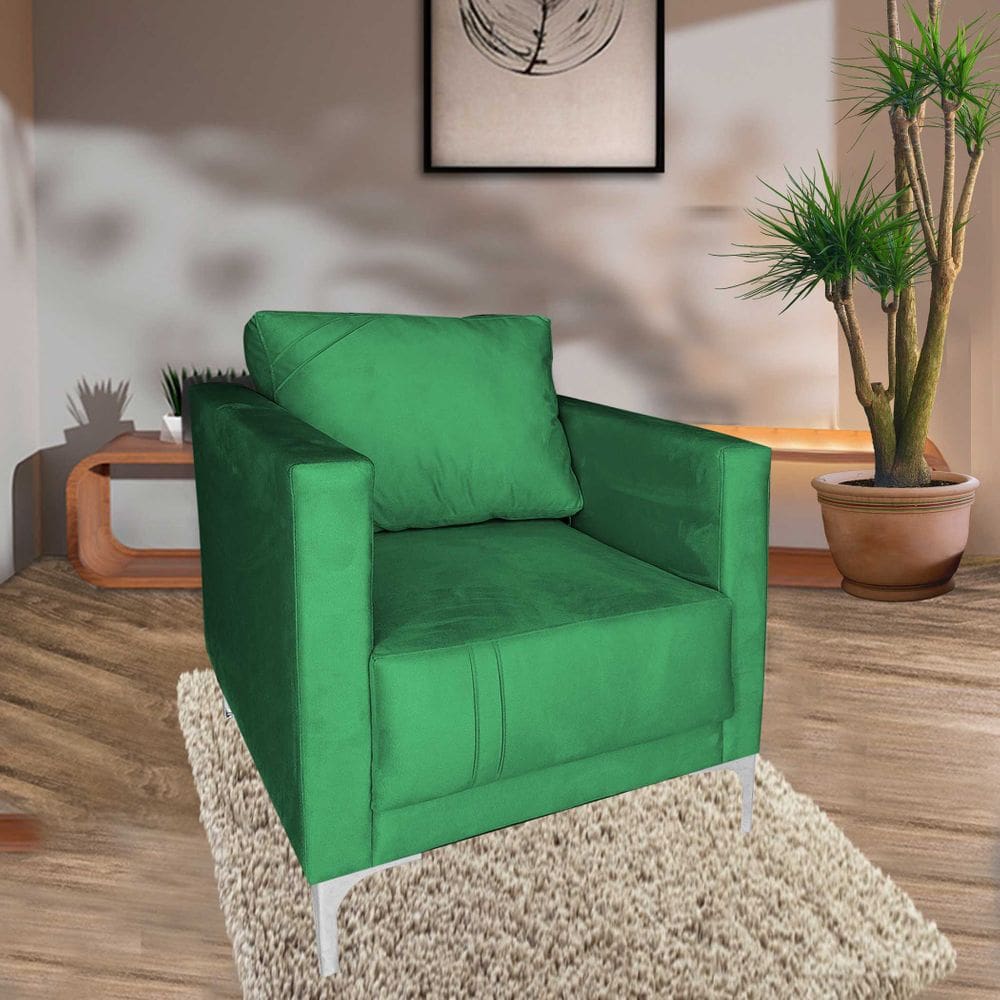 Poltrona Sara Suede Aço Industrial Verde
