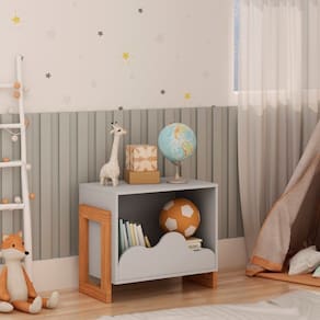 Armário Multiuso Infantil 100% Mdf com Detalhe Orgânico em Formato de Nuvem Cinza
