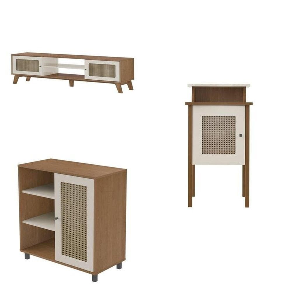 Kit 3 Peças com Rack para TV até 75 Polegadas, Buffet e Mesa de Centro Charlotte Cinamomo/Off White