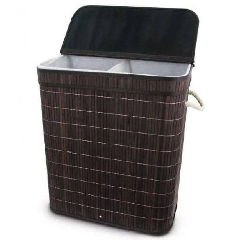 Cesto Duplo Com Tampa Em Bambu Escuro 53x60 Cm - Mimo Style - Bm20200