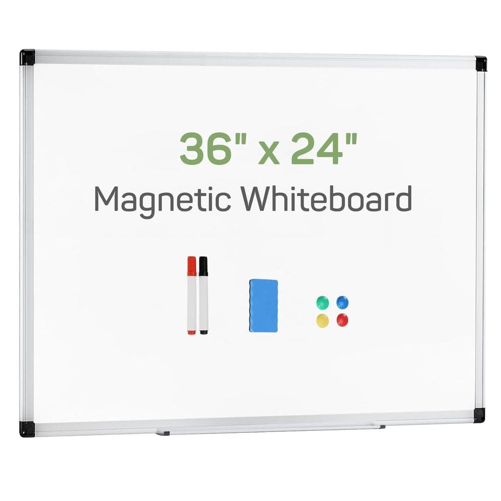 Quadro branco magnético apagável a seco Zibbizo 90 x 60 cm com acessórios