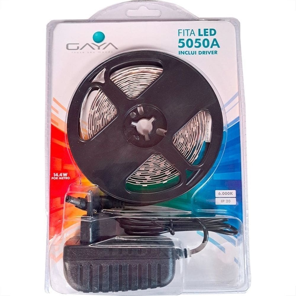 Fita De Led Gaya 5050A - Ip65 6000K - 14,4W. Por Metro 110V. 5M - 9027