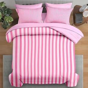 Conjunto de edredom Pamnest em tamanho real listrado rosa retrô, 7 unidades