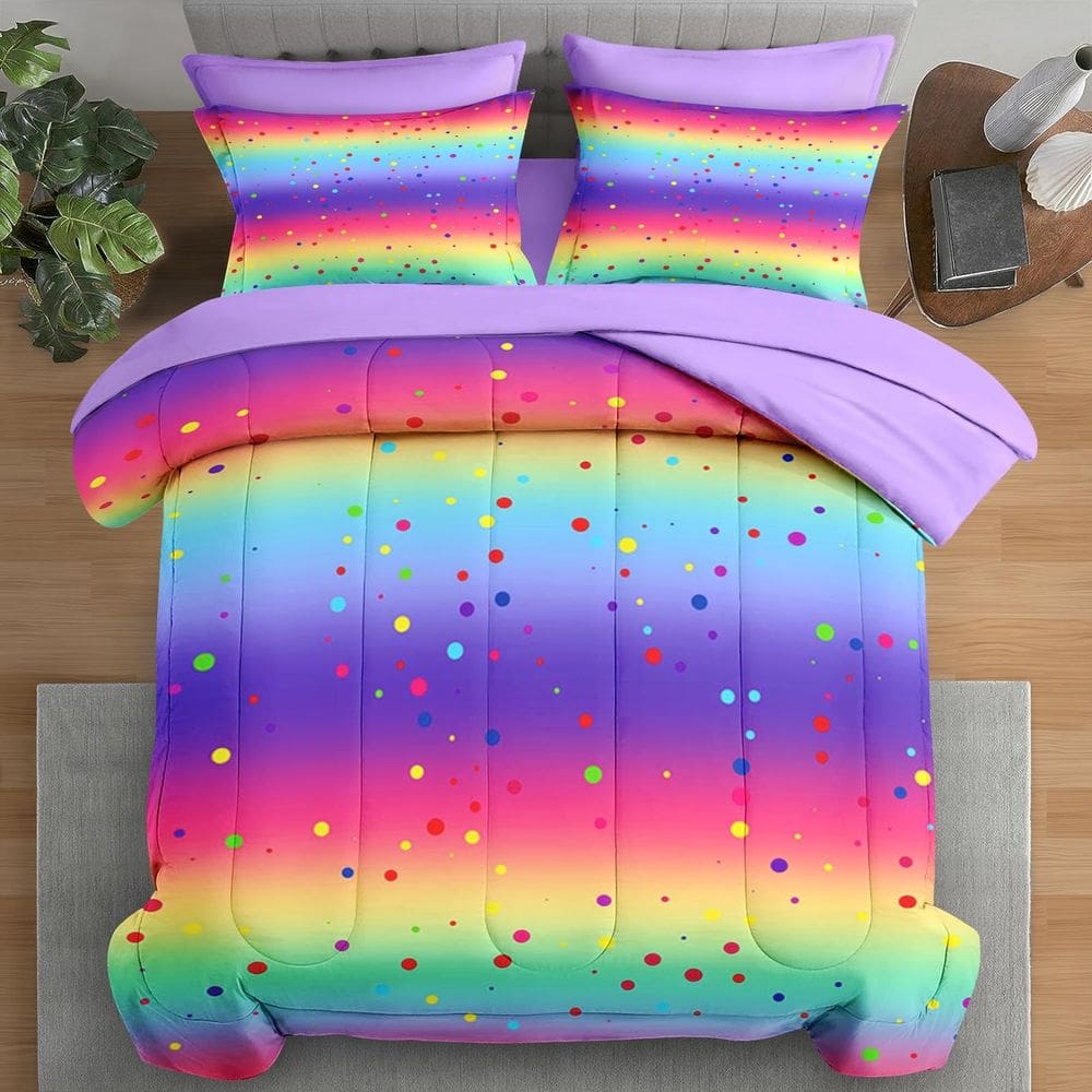 Conjunto de edredom Pamnest tamanho completo com lençol de cama, 7 peças Rainbow