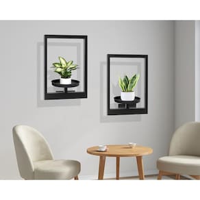 Porta-retratos: porta-plantas, suporte para montagem na parede, metal preto, 2 peças