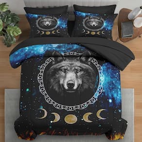 Conjunto de edredom Pamnest Twin Size Wolf Animal Dog, 5 peças de roupa de cama