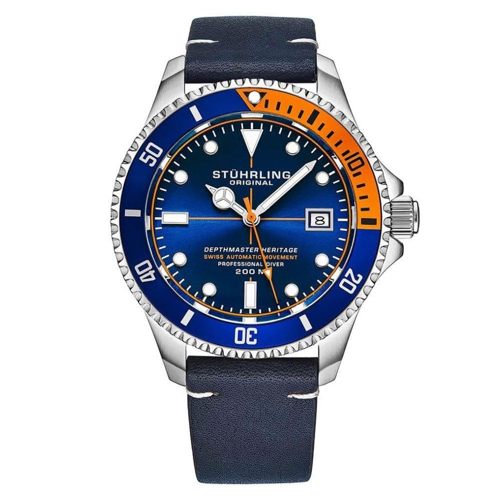 Relgio Swiss Automtico Depthmaster Heritage 883H 42mm, Mostrador Azul e Prata, Pulseira de Couro Prova d`gua - Stuhrling