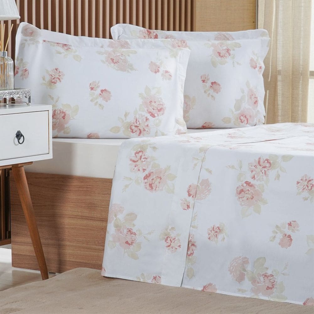 Jogo de Cama Queen 3 Pçs 200 Fios 100% Algodão 160x200x35cm