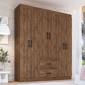 Guarda-Roupa Solteiro Texas 6 Portas 2 Gavetas Castanho - Doripel Móveis