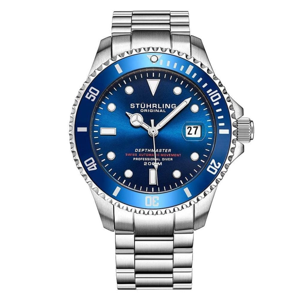 Relgio Automtico Swiss Depthmaster 883 42mm, Mostrador Azul e Pulseira de Ao Inoxidvel Prateado - Stuhrling