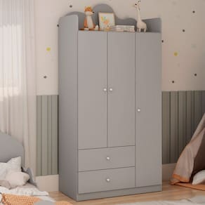 Guarda-Roupa Infantil Nuvem 3 Portas 2 Gavetas Marrom Claro - Genialflex