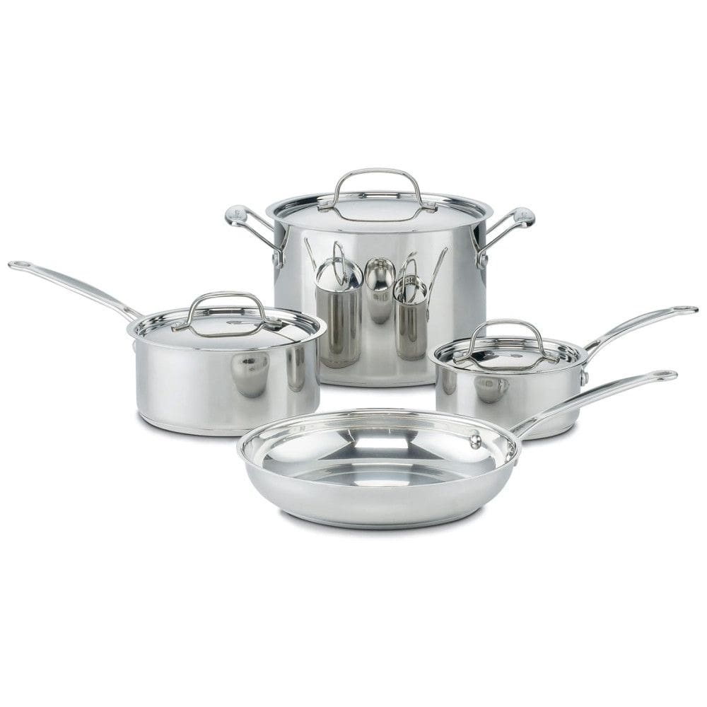 Jogo de Panelas em Aço Inoxidável com 7 Peças,  Acabamento Espelhado e Visual Clássico, Cuisinart Chef`s Classic 77-7P1, Prata