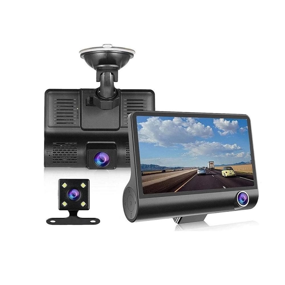 Câmera Filmadora Veicular 3 Vias Interno Externo Ré Tela Lcd