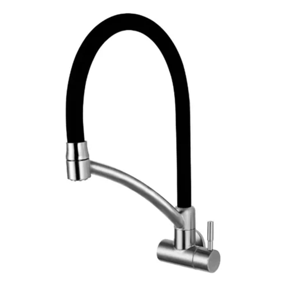 Torneira Fria Articulada Cozinha Parede Preta Base Escovada