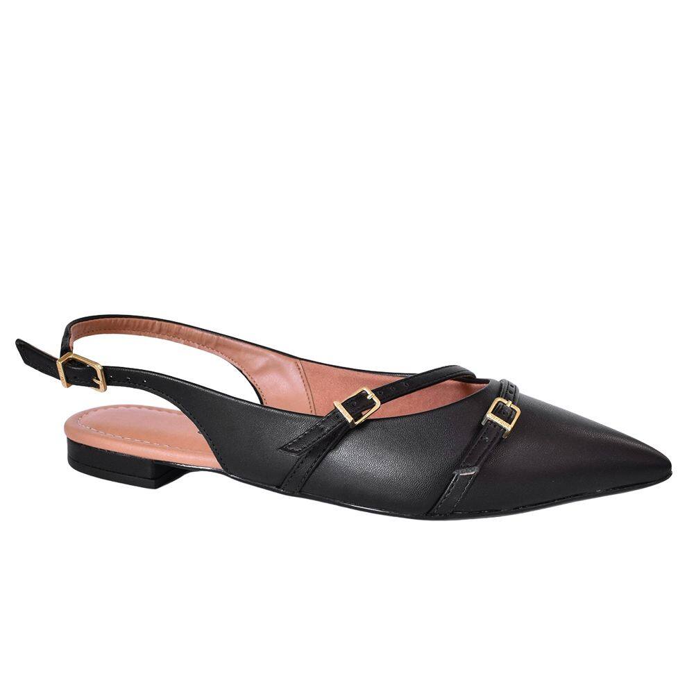 Sapatilha Godiva Slingback Fivelas Feminina Preta
