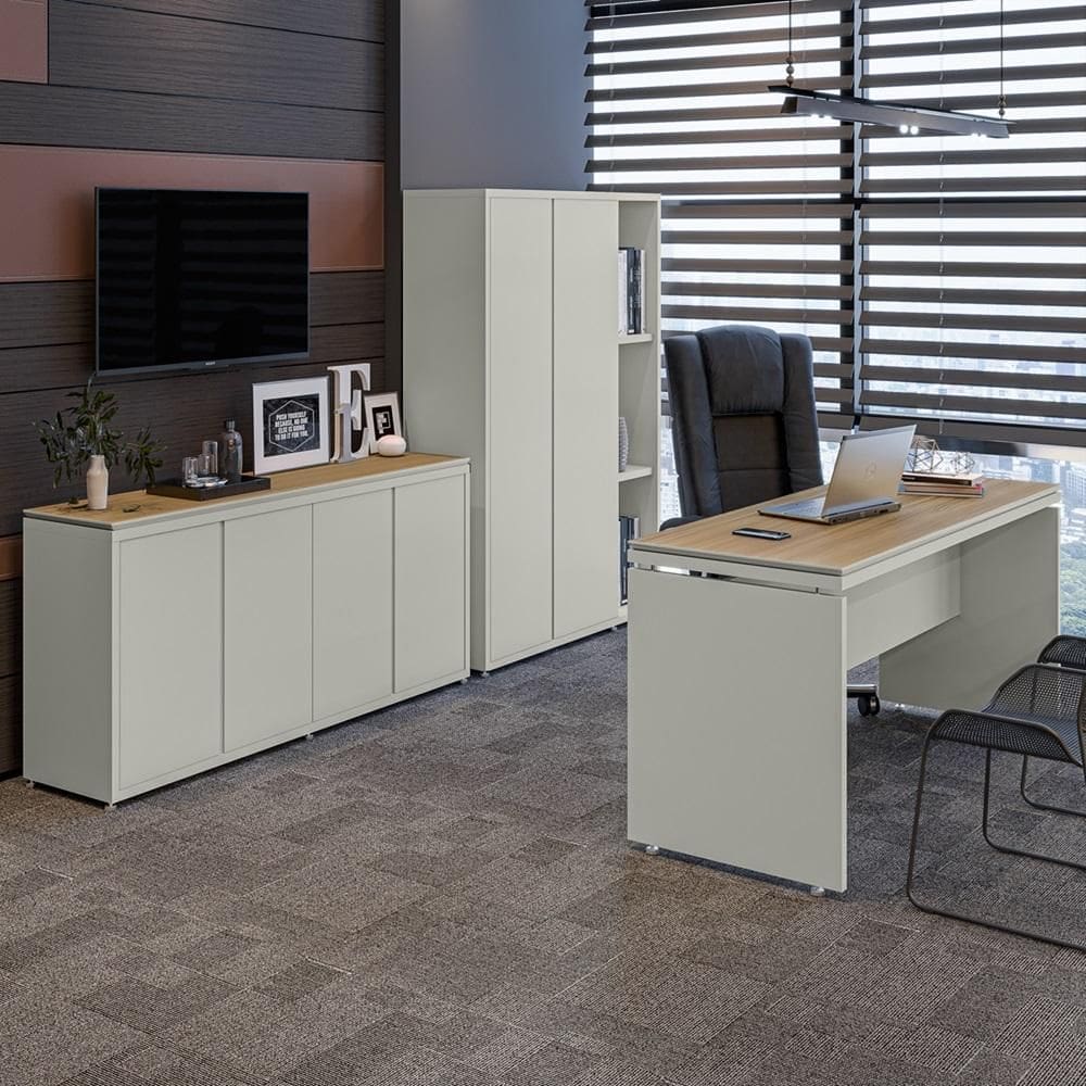 Conjunto de Escritório Office 3 Peças Mesa Balcão Armário Oslo