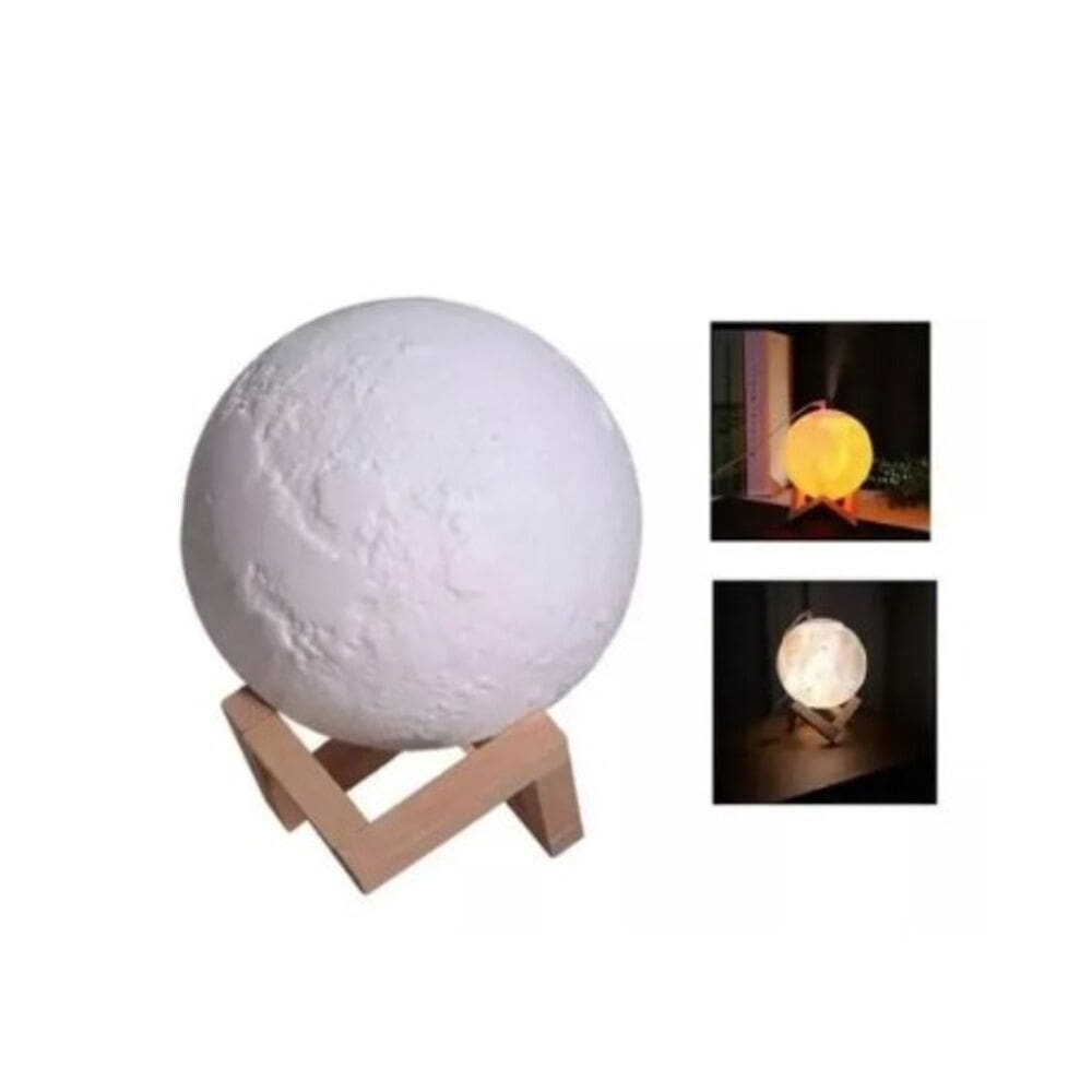 Abajur Umidificador Difusor Ar Lua Cheia 3D Luminária RBG
