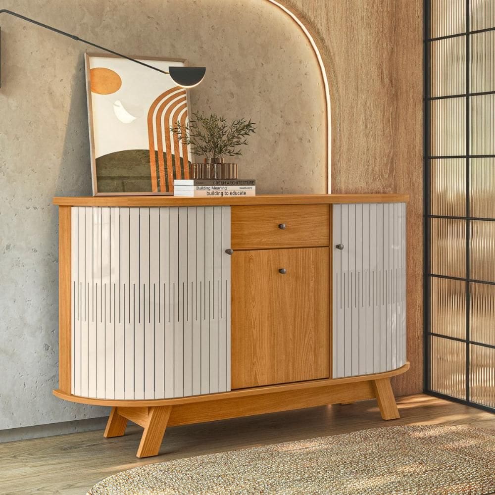 Conjunto Buffet e Cristaleira Budapeste Cainamomo Off White