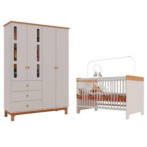 Berço Mini Cama Pega Pega e Guarda Roupa Antonella 4 Portas Off White Caramelo - Canaã