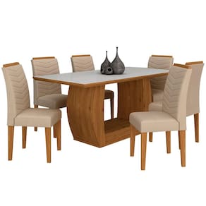 Mesa Com 6 Cadeiras Líbano 1,60 Cin/off White/bege - Móveis Arapongas