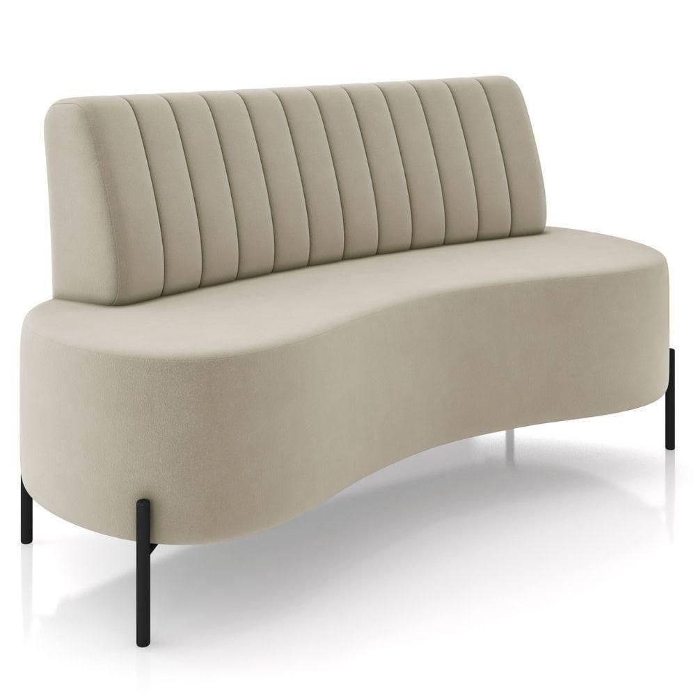 Sofá Chaise 2 Lugares Sala Living 160cm Pés Industrial Cayman K01 Veludo Bege Lyam Decor
