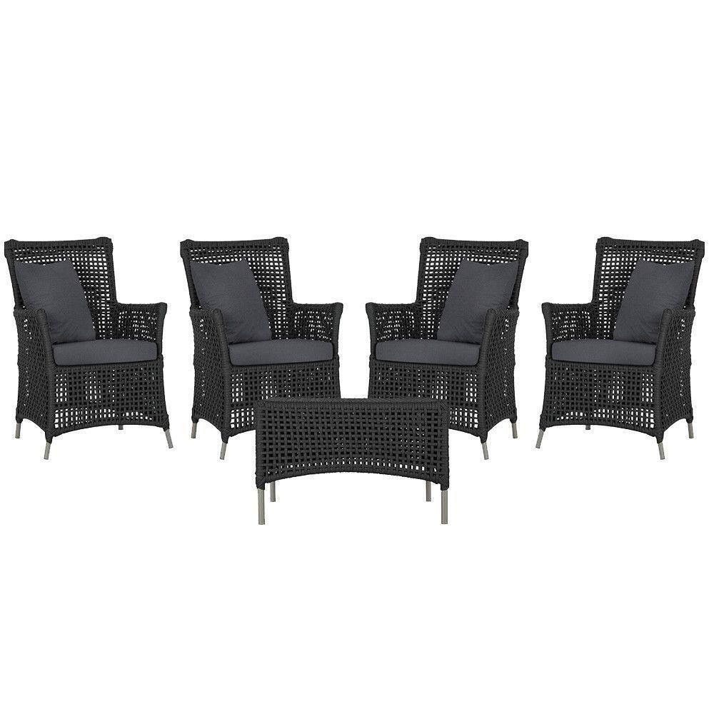 4 Poltronas e 1 Mesa Igapó Alumínio Fendi Corda Náutica E11 Preto