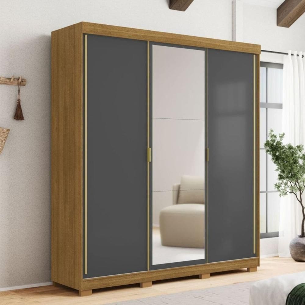 Kit Quarto Espelho Ipu Branco Camarim Nature Brisa Linho Cinza
