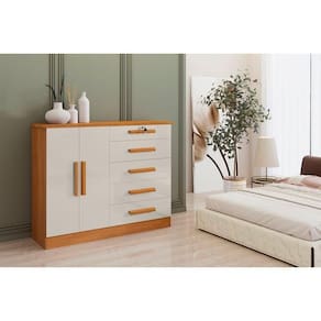 Cômoda New Athos 2 Portas 5 Gavetas Com Sapateira 100% Mdf Cinamomo Off