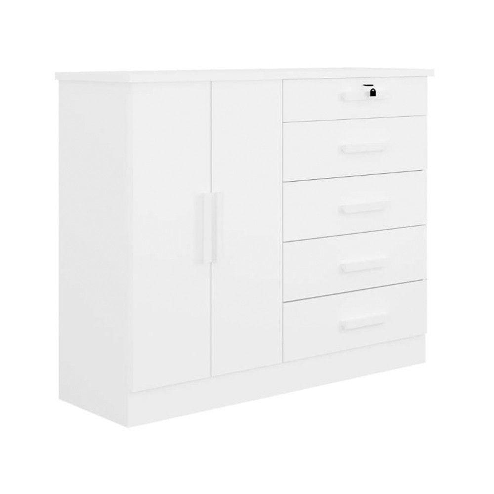 Cômoda New Athos 2 Portas 5 Gavetas Com Sapateira 100% Mdf Branco