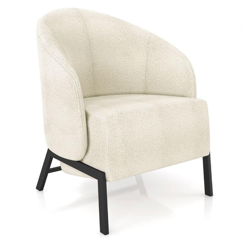 Poltrona Decorativa Para Sala Living Pés Industrial Sierra K01 Bouclê Bege - Lyam Decor