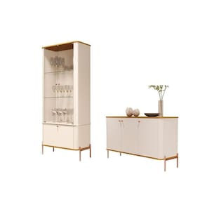 Conjunto Buffet E Cristaleira Lirio Off White Nature Bronze