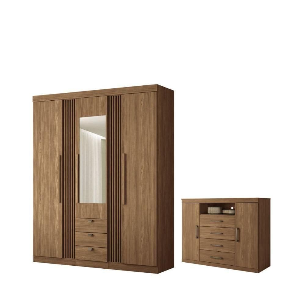 Kit Guarda Roupa Espelho E Cômoda Denver Jatoba