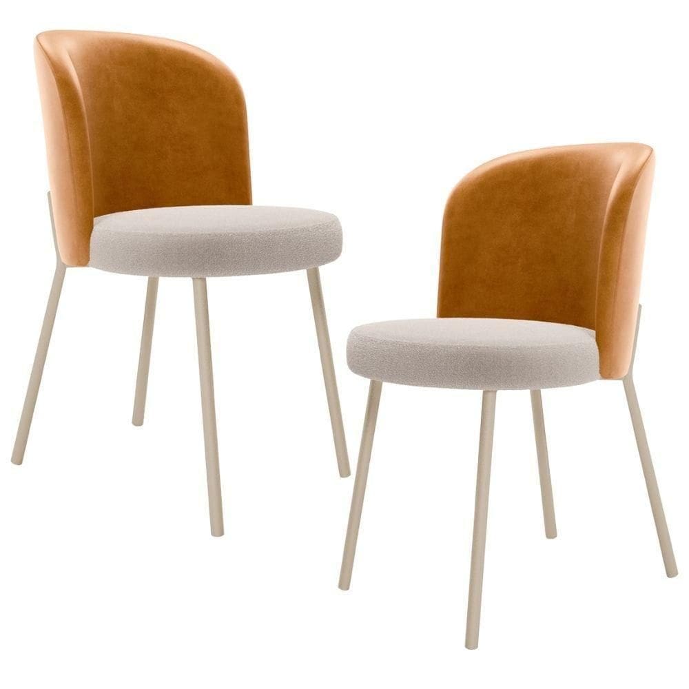 Kit 2 Cadeiras Sala De Jantar Estofada Gavi Arena L02 Couríssimo Whisky Bouclê Creme Lyam Decor