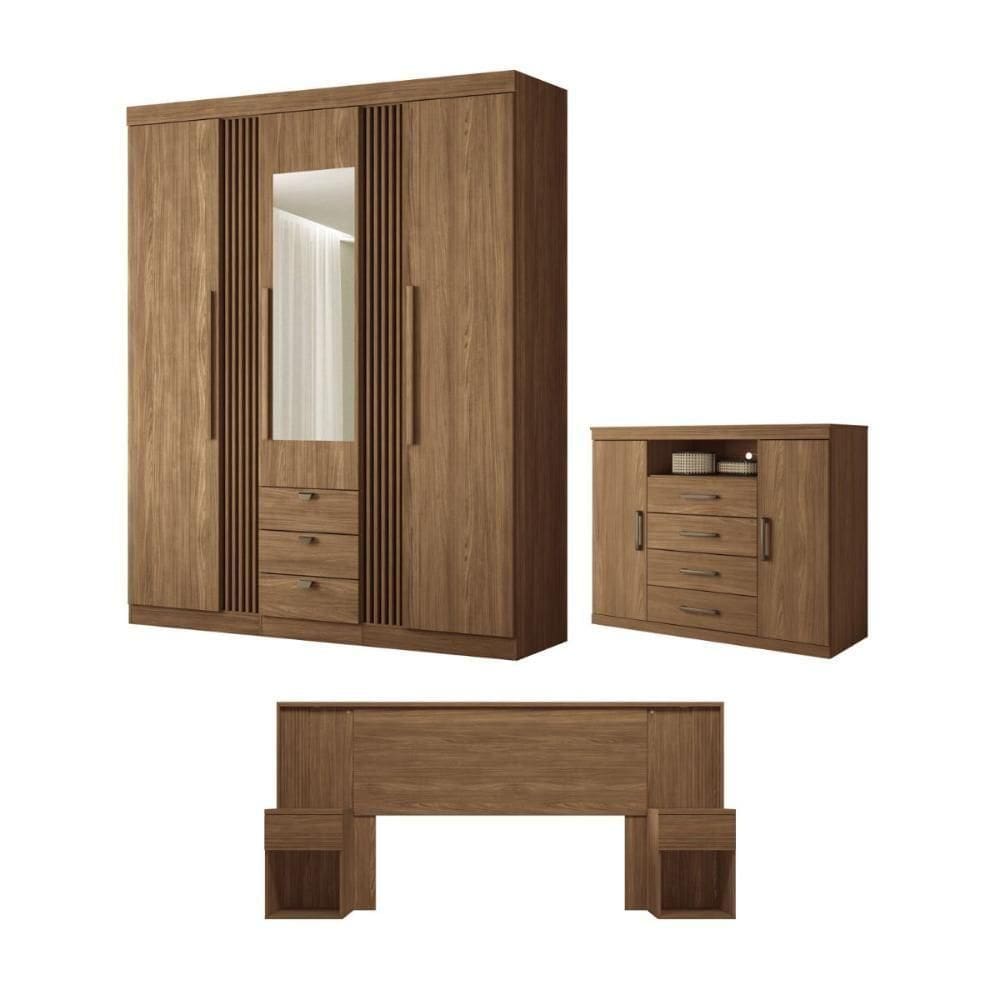 Conjunto Quarto Completo Com Espelho Viena Jatoba