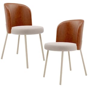 Kit 2 Cadeiras Sala De Jantar Estofada Gavi Arena L02 Couríssimo Camel Bouclê Creme Lyam Decor