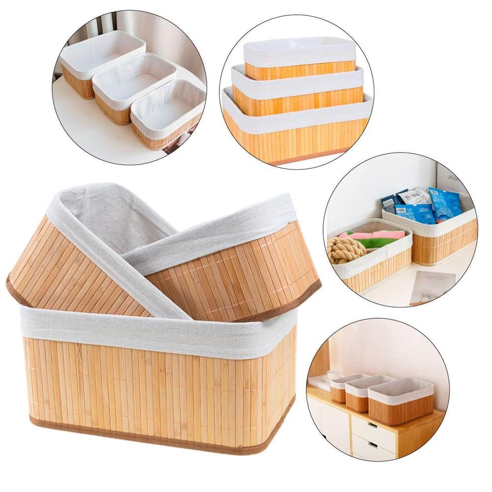 Kit de Cestos Naturais de Bambu para Organização e Decoração
