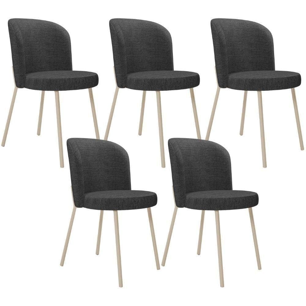 Kit 5 Cadeiras Sala De Jantar Estofada Gavi Arena L02 Linho Cinza Escuro Lyam Decor
