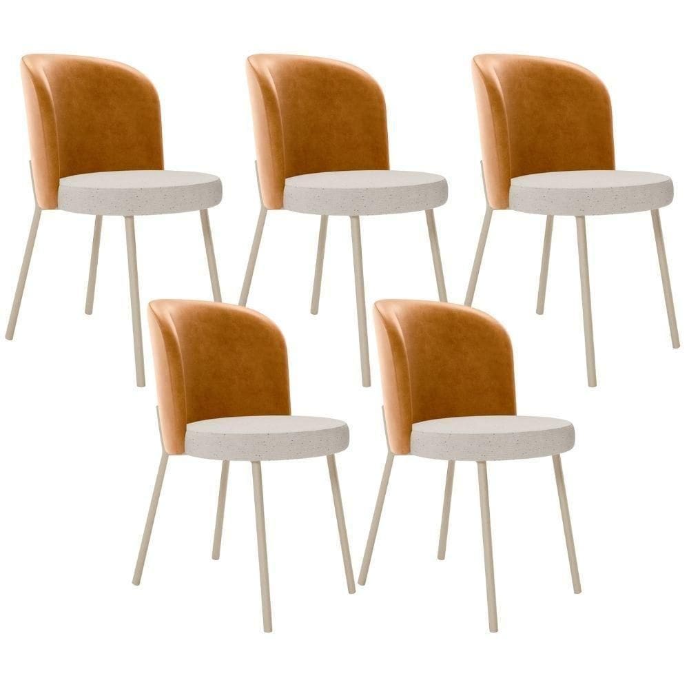Kit 5 Cadeiras Sala De Jantar Estofada Gavi Arena L02 Couríssimo Whisky Linho Cru Lyam Decor