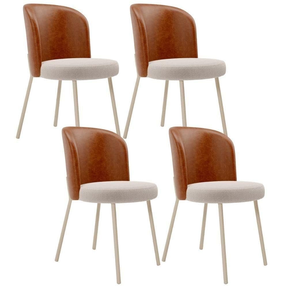 Kit 4 Cadeiras Sala De Jantar Estofada Gavi Arena L02 Couríssimo Camel Bouclê Creme Lyam Decor