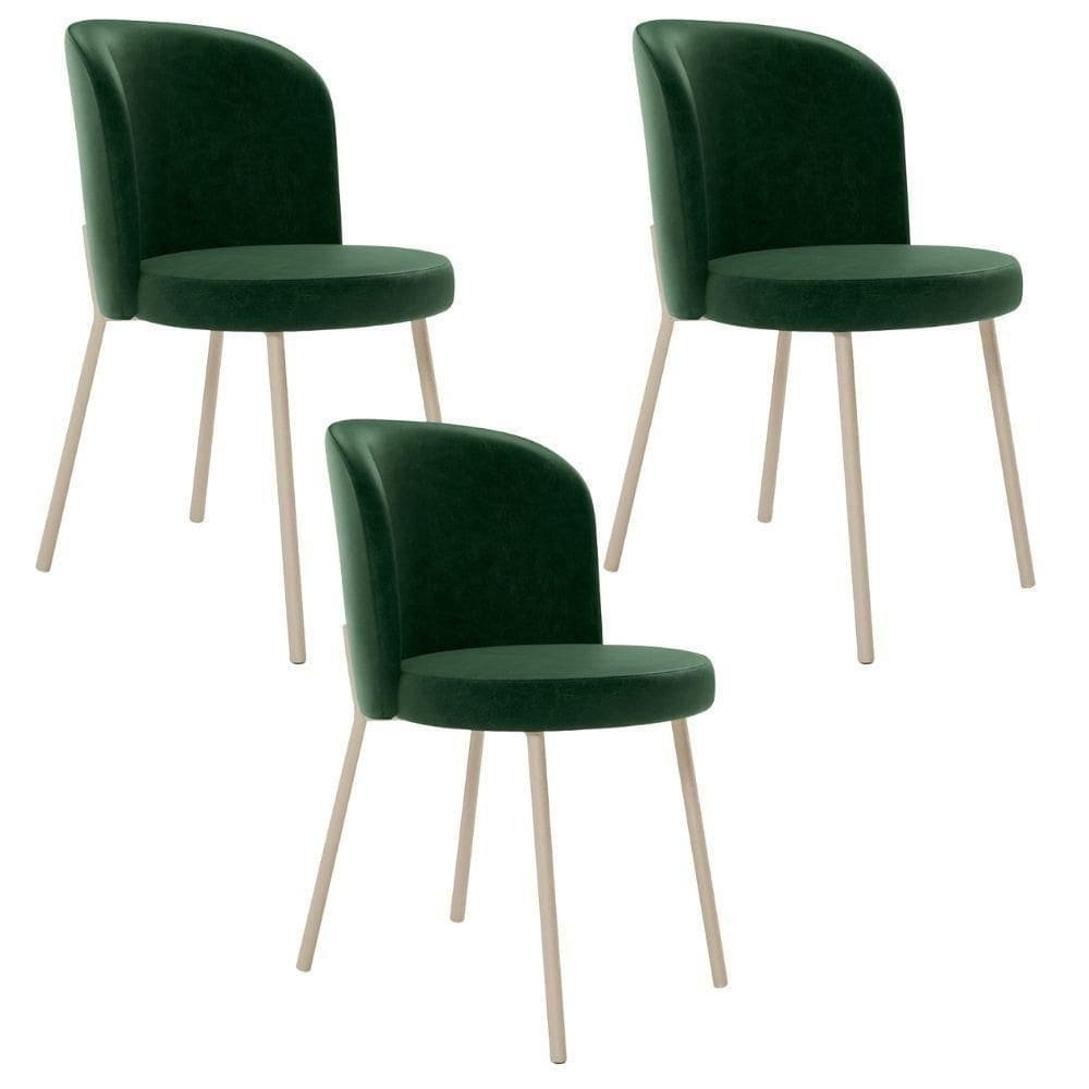 Kit 3 Cadeiras Sala De Jantar Estofada Gavi Arena L02 Couríssimo Verde Musgo Lyam Decor