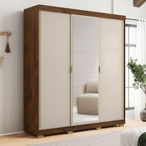 Kit Guarda Roupa Espelho E Cômoda Brasil Imbuia Fendi