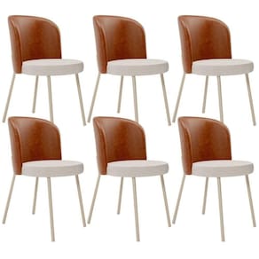 Kit 6 Cadeiras Sala De Jantar Estofada Gavi Arena L02 Couríssimo Camel Linho Cru Lyam Decor