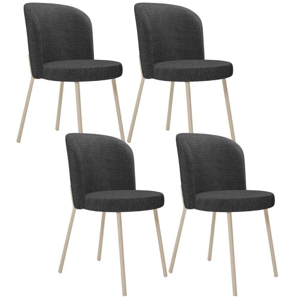 Kit 4 Cadeiras Sala De Jantar Estofada Gavi Arena L02 Linho Cinza Escuro Lyam Decor