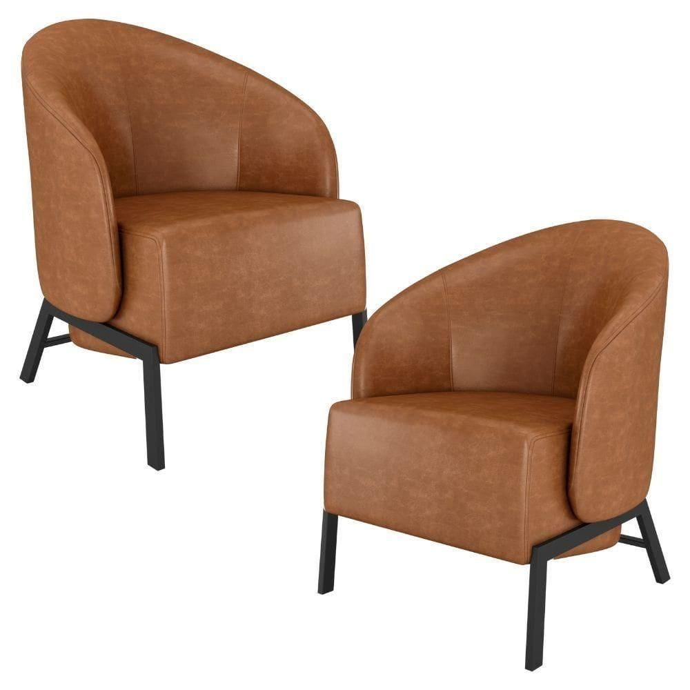 Kit 02 Poltronas Para Sala Living Pés Industrial Sierra K01 Couríssimo Whisky - Lyam Decor