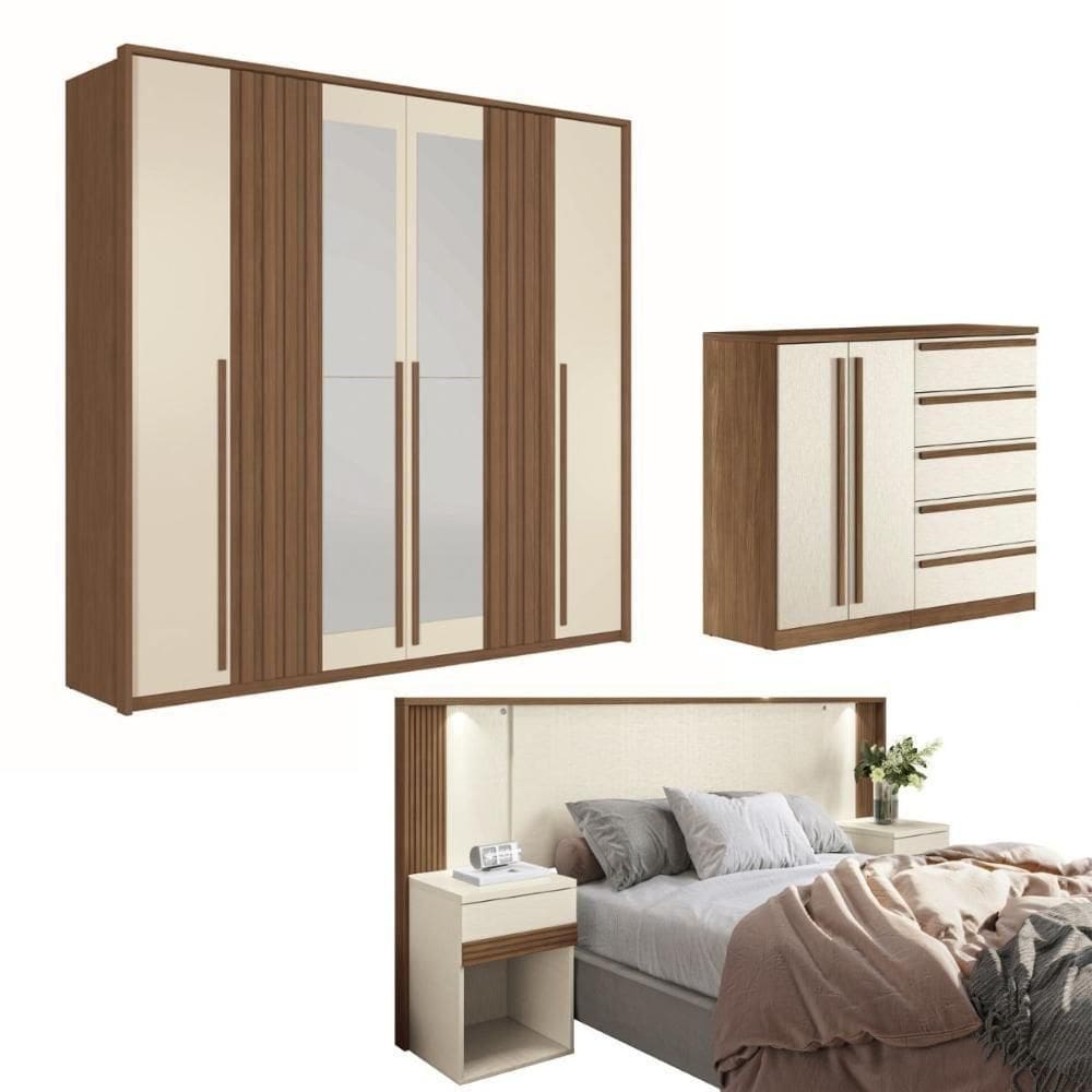 Conjunto Quarto Completo Com Espelho Sydney Jatoba Areia