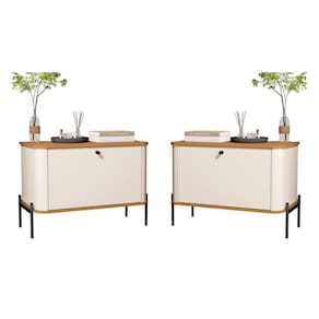 Conjunto Mesa De Cabeceira Albania Off White Nature Preto